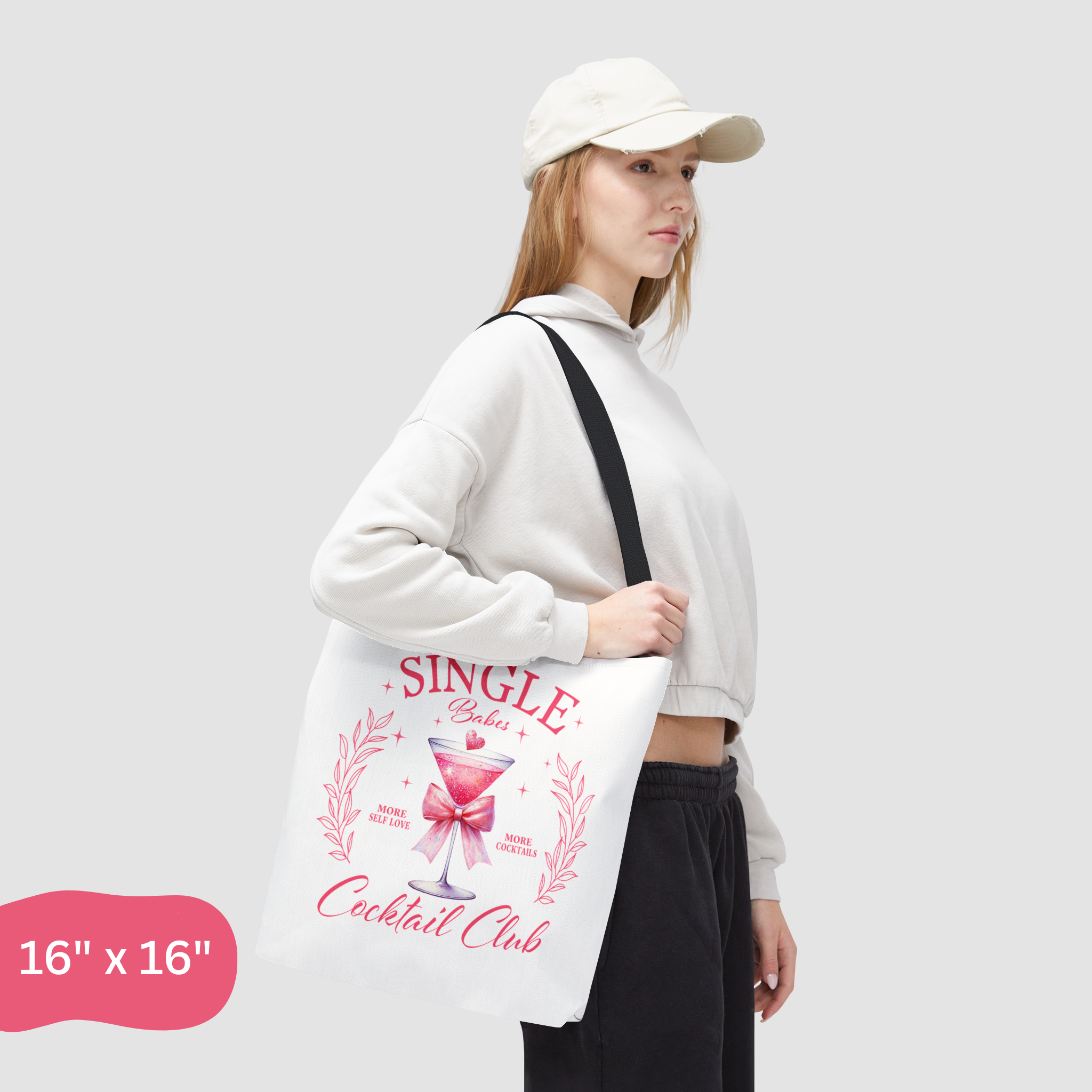 "Single Babes Cocktail Club" Pink Martini Tote Bag